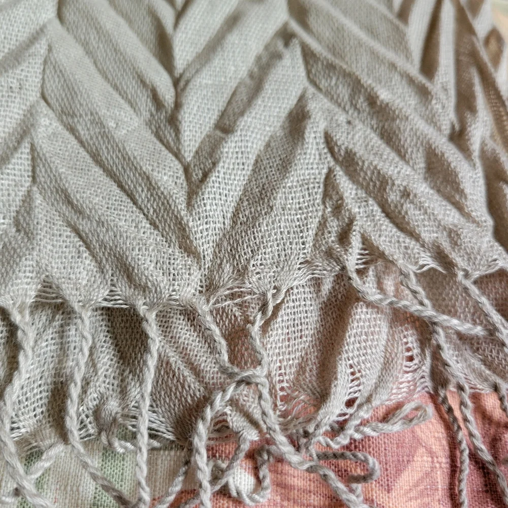 3/$25 Pleated Chevron Scarf with Fringe Beige Neutral Lightweight